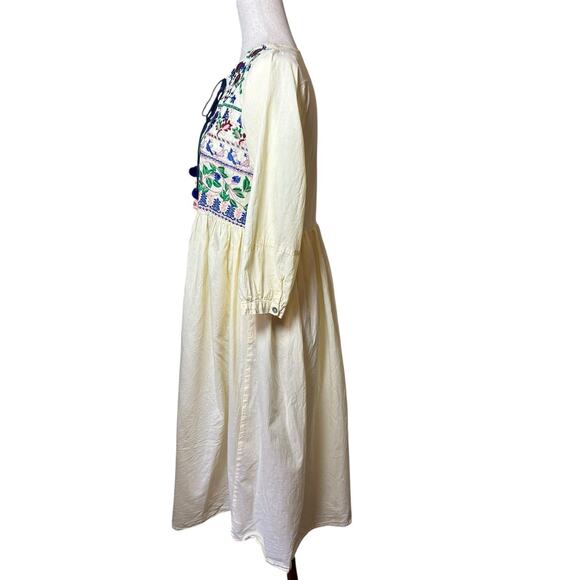 Ethnic by Outfitters Embroidered Floral Dress Yellow Pinstripe XS Boho Peasant - Picture 3 of 8